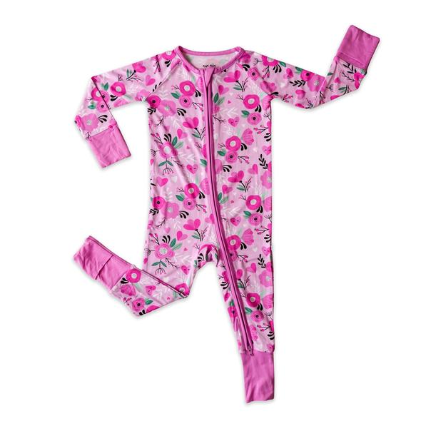 Sweetheart Floral Bamboo Convertible Romper/Sleeper | Little Sleepies